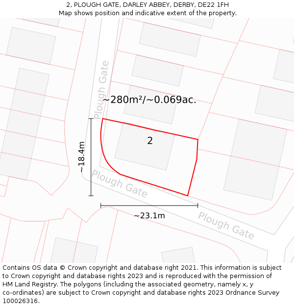 2, PLOUGH GATE, DARLEY ABBEY, DERBY, DE22 1FH: Plot and title map