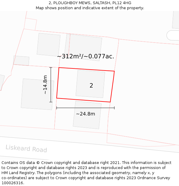 2, PLOUGHBOY MEWS, SALTASH, PL12 4HG: Plot and title map