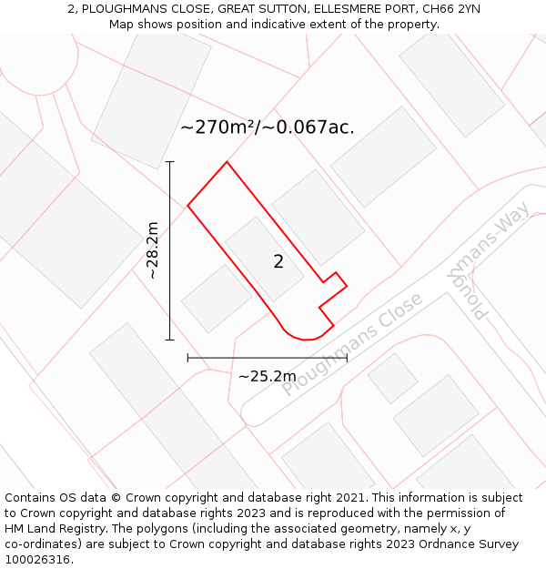 2, PLOUGHMANS CLOSE, GREAT SUTTON, ELLESMERE PORT, CH66 2YN: Plot and title map