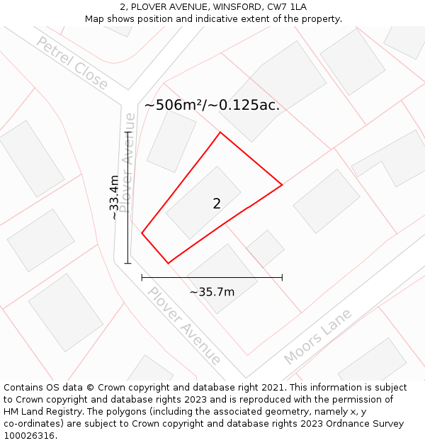 2, PLOVER AVENUE, WINSFORD, CW7 1LA: Plot and title map