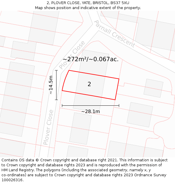 2, PLOVER CLOSE, YATE, BRISTOL, BS37 5XU: Plot and title map