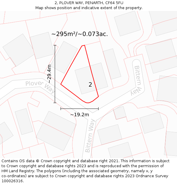 2, PLOVER WAY, PENARTH, CF64 5FU: Plot and title map