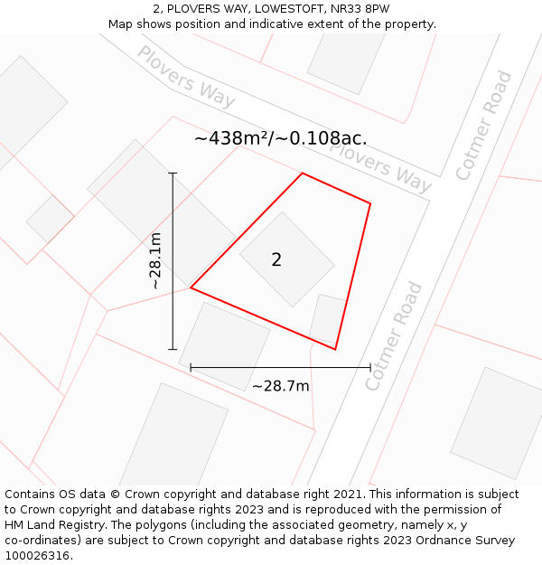 2, PLOVERS WAY, LOWESTOFT, NR33 8PW: Plot and title map