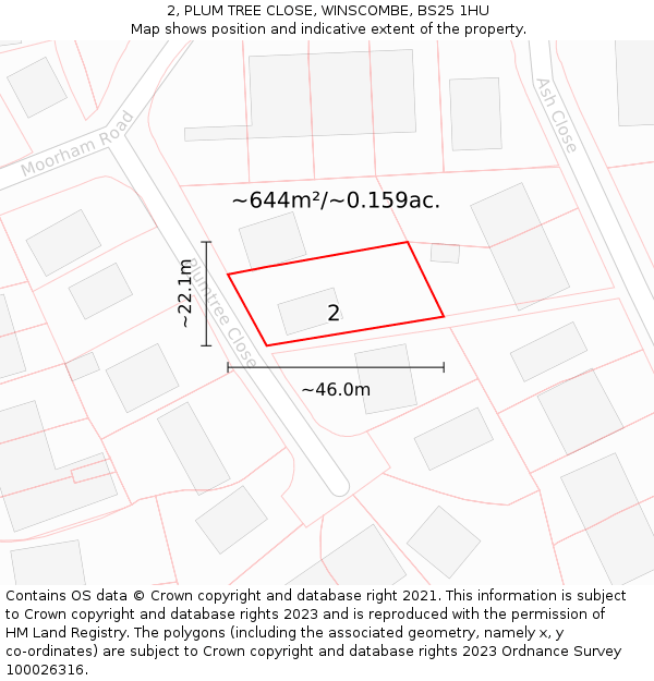 2, PLUM TREE CLOSE, WINSCOMBE, BS25 1HU: Plot and title map