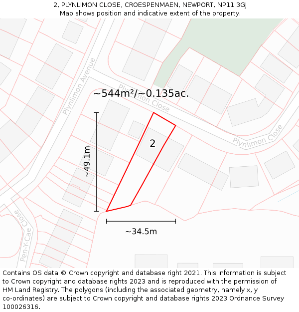 2, PLYNLIMON CLOSE, CROESPENMAEN, NEWPORT, NP11 3GJ: Plot and title map