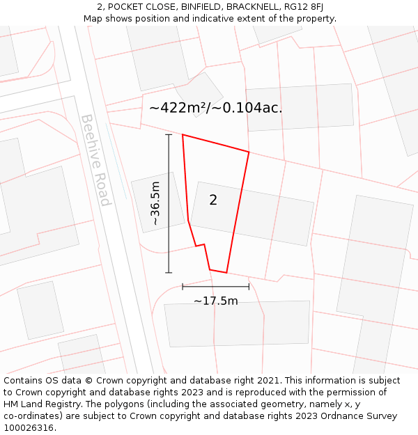 2, POCKET CLOSE, BINFIELD, BRACKNELL, RG12 8FJ: Plot and title map