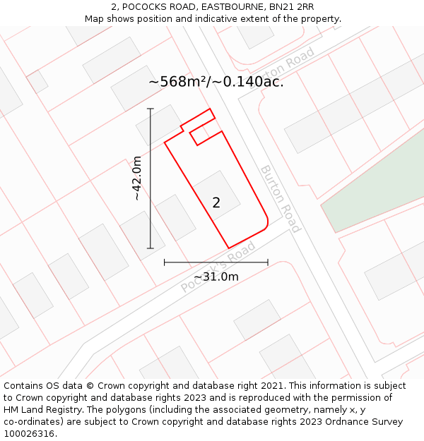 2, POCOCKS ROAD, EASTBOURNE, BN21 2RR: Plot and title map