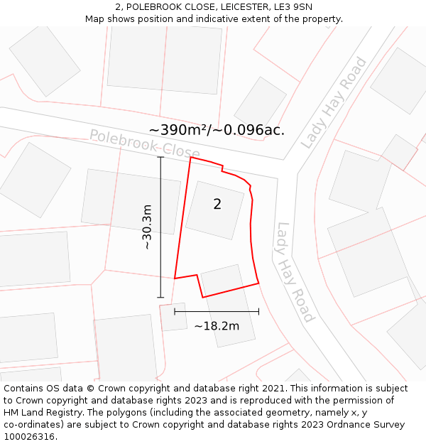 2, POLEBROOK CLOSE, LEICESTER, LE3 9SN: Plot and title map