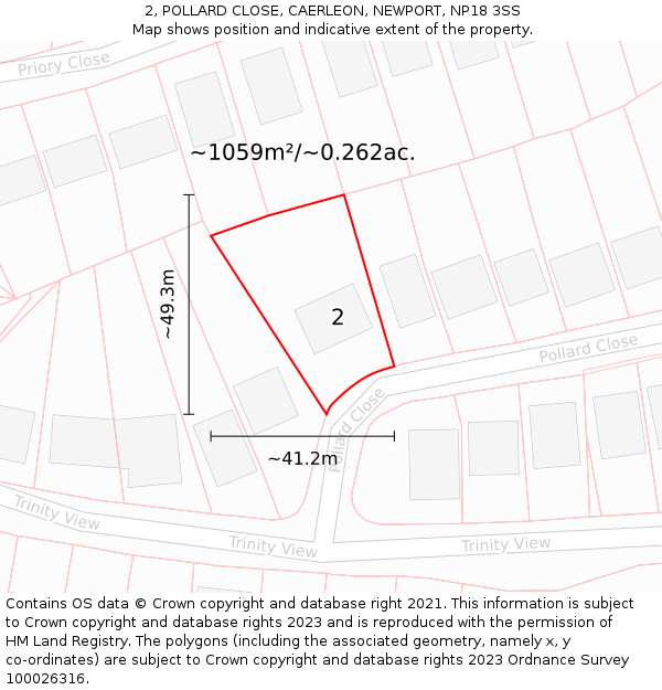 2, POLLARD CLOSE, CAERLEON, NEWPORT, NP18 3SS: Plot and title map