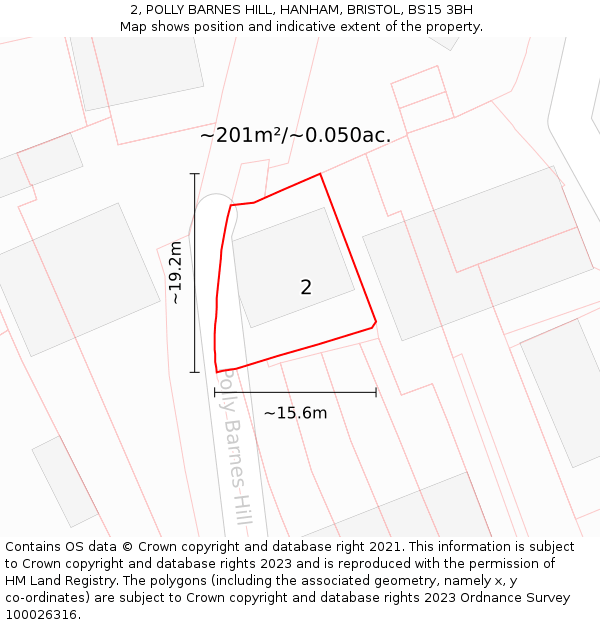 2, POLLY BARNES HILL, HANHAM, BRISTOL, BS15 3BH: Plot and title map