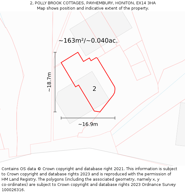 2, POLLY BROOK COTTAGES, PAYHEMBURY, HONITON, EX14 3HA: Plot and title map