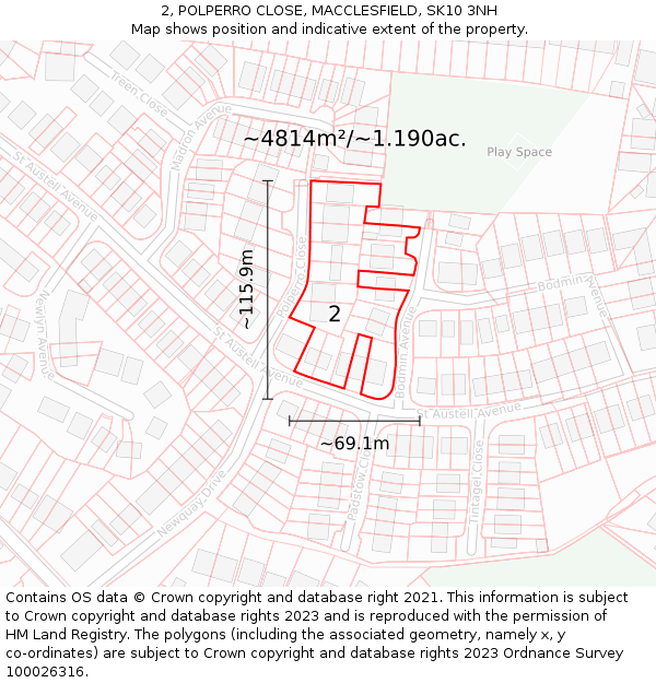 2, POLPERRO CLOSE, MACCLESFIELD, SK10 3NH: Plot and title map