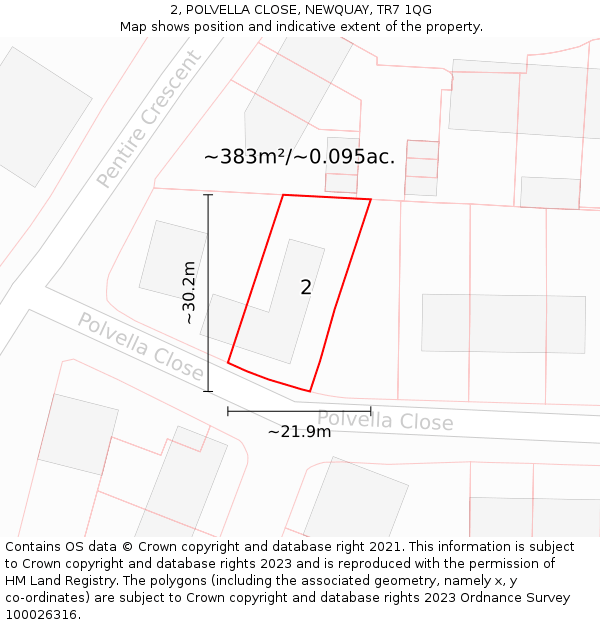 2, POLVELLA CLOSE, NEWQUAY, TR7 1QG: Plot and title map