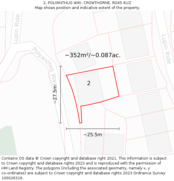 2, POLYANTHUS WAY, CROWTHORNE, RG45 6UZ: Plot and title map