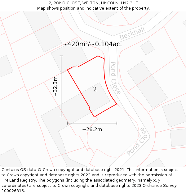 2, POND CLOSE, WELTON, LINCOLN, LN2 3UE: Plot and title map