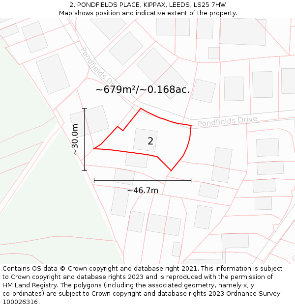 2, PONDFIELDS PLACE, KIPPAX, LEEDS, LS25 7HW: Plot and title map
