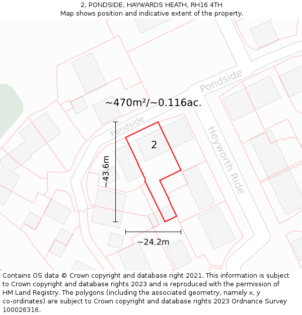 2, PONDSIDE, HAYWARDS HEATH, RH16 4TH: Plot and title map