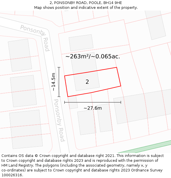 2, PONSONBY ROAD, POOLE, BH14 9HE: Plot and title map