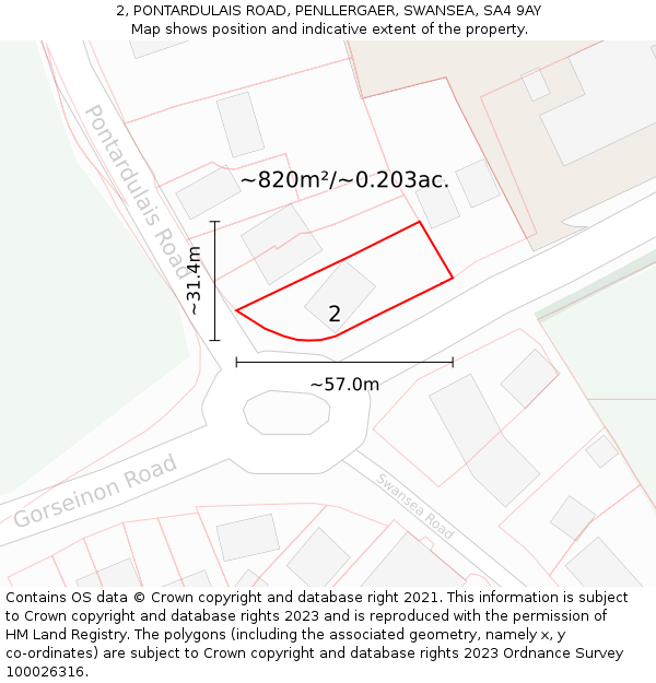 2, PONTARDULAIS ROAD, PENLLERGAER, SWANSEA, SA4 9AY: Plot and title map