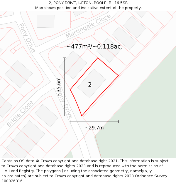 2, PONY DRIVE, UPTON, POOLE, BH16 5SR: Plot and title map