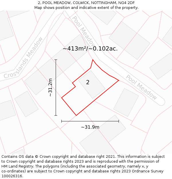 2, POOL MEADOW, COLWICK, NOTTINGHAM, NG4 2DF: Plot and title map