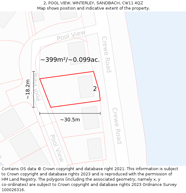 2, POOL VIEW, WINTERLEY, SANDBACH, CW11 4QZ: Plot and title map