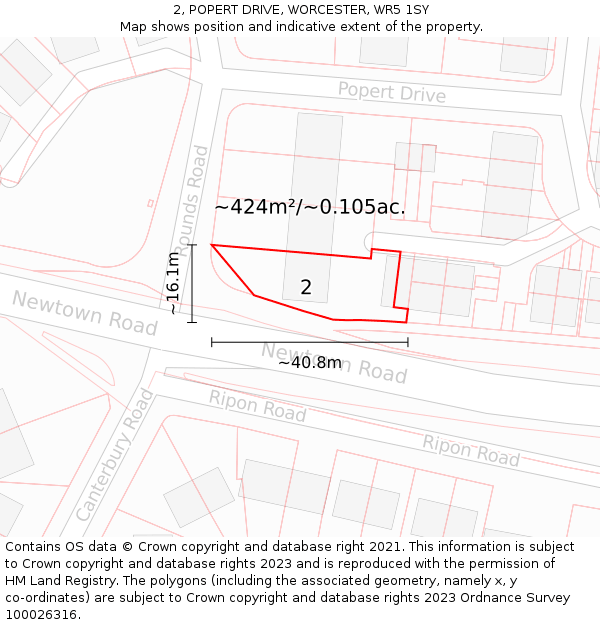 2, POPERT DRIVE, WORCESTER, WR5 1SY: Plot and title map