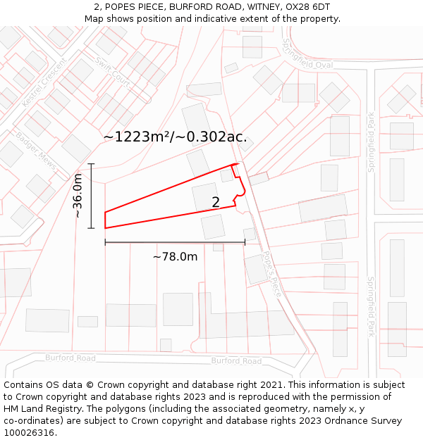 2, POPES PIECE, BURFORD ROAD, WITNEY, OX28 6DT: Plot and title map