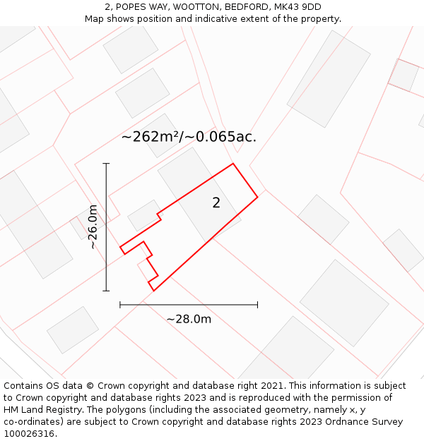 2, POPES WAY, WOOTTON, BEDFORD, MK43 9DD: Plot and title map