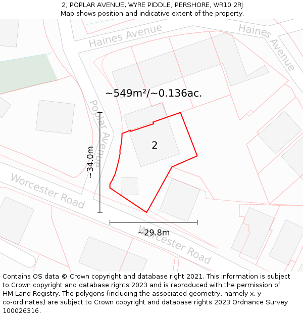2, POPLAR AVENUE, WYRE PIDDLE, PERSHORE, WR10 2RJ: Plot and title map