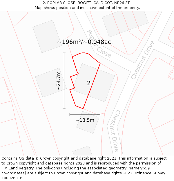 2, POPLAR CLOSE, ROGIET, CALDICOT, NP26 3TL: Plot and title map
