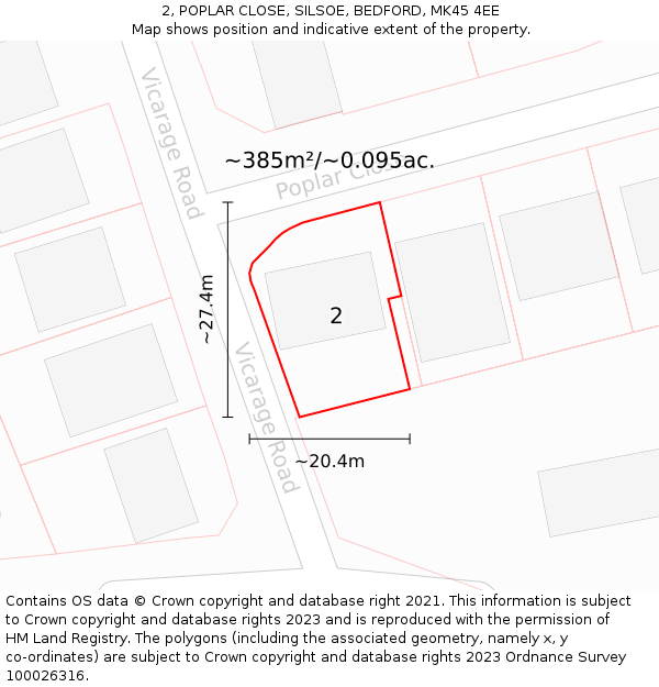 2, POPLAR CLOSE, SILSOE, BEDFORD, MK45 4EE: Plot and title map