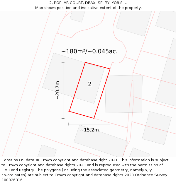 2, POPLAR COURT, DRAX, SELBY, YO8 8LU: Plot and title map
