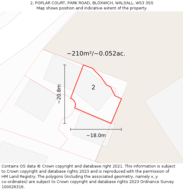 2, POPLAR COURT, PARK ROAD, BLOXWICH, WALSALL, WS3 3SS: Plot and title map