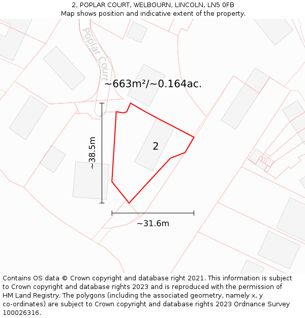 2, POPLAR COURT, WELBOURN, LINCOLN, LN5 0FB: Plot and title map