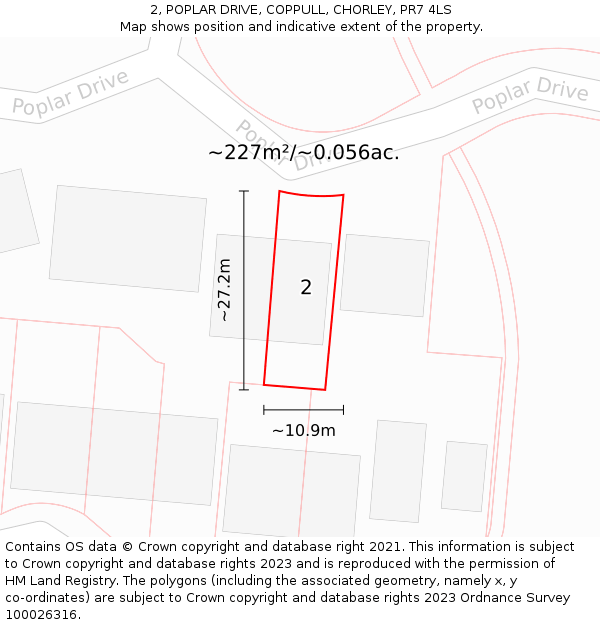 2, POPLAR DRIVE, COPPULL, CHORLEY, PR7 4LS: Plot and title map