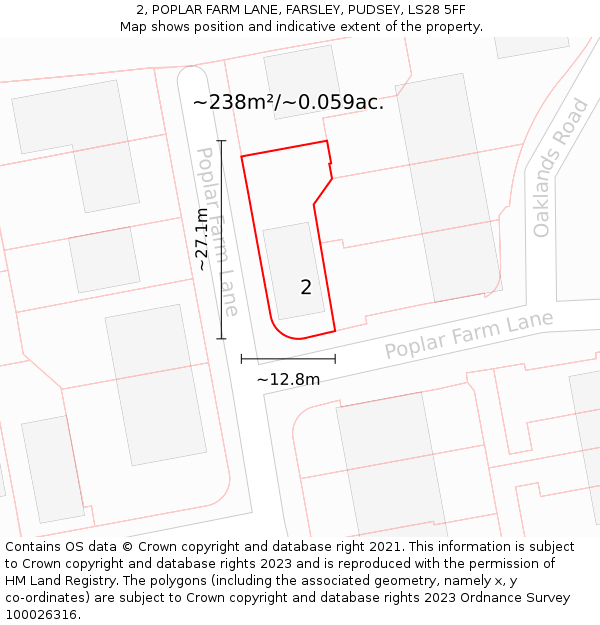 2, POPLAR FARM LANE, FARSLEY, PUDSEY, LS28 5FF: Plot and title map