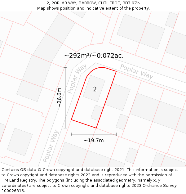 2, POPLAR WAY, BARROW, CLITHEROE, BB7 9ZN: Plot and title map
