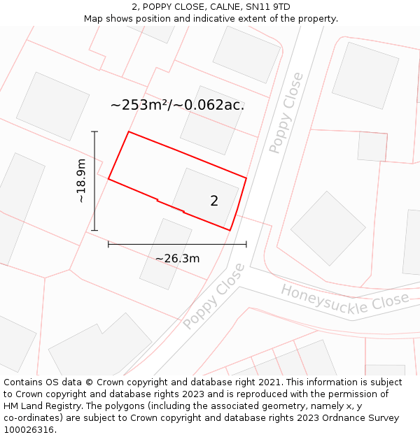 2, POPPY CLOSE, CALNE, SN11 9TD: Plot and title map