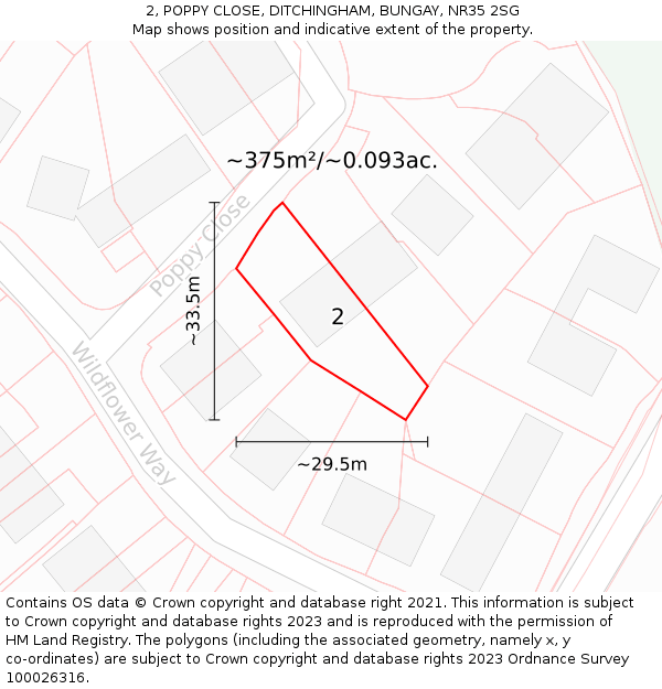 2, POPPY CLOSE, DITCHINGHAM, BUNGAY, NR35 2SG: Plot and title map