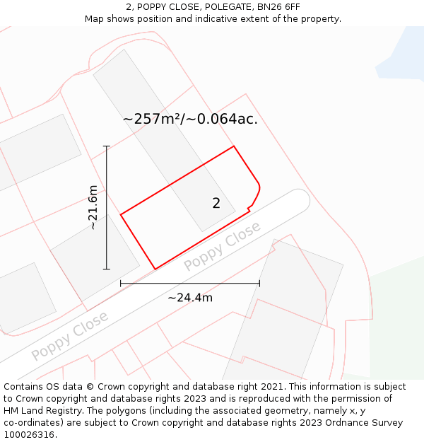 2, POPPY CLOSE, POLEGATE, BN26 6FF: Plot and title map