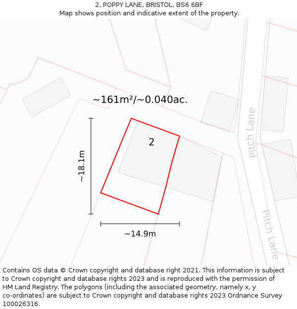 2, POPPY LANE, BRISTOL, BS6 6BF: Plot and title map