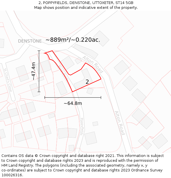 2, POPPYFIELDS, DENSTONE, UTTOXETER, ST14 5GB: Plot and title map