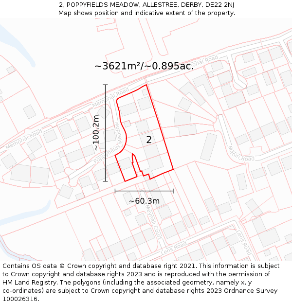 2, POPPYFIELDS MEADOW, ALLESTREE, DERBY, DE22 2NJ: Plot and title map