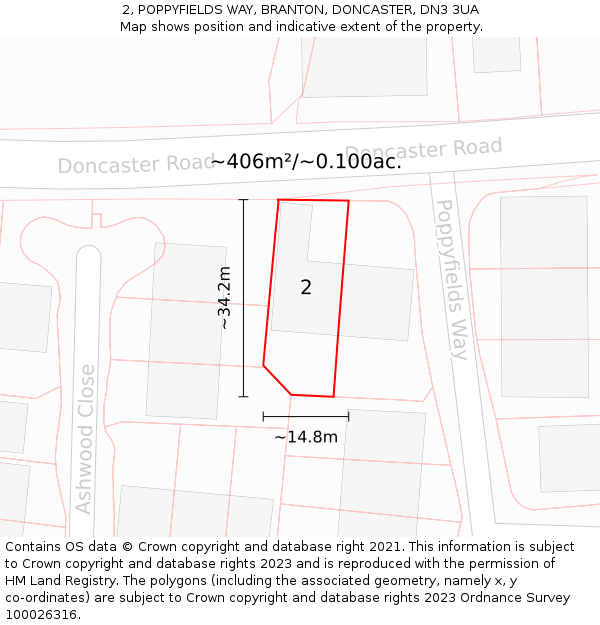 2, POPPYFIELDS WAY, BRANTON, DONCASTER, DN3 3UA: Plot and title map