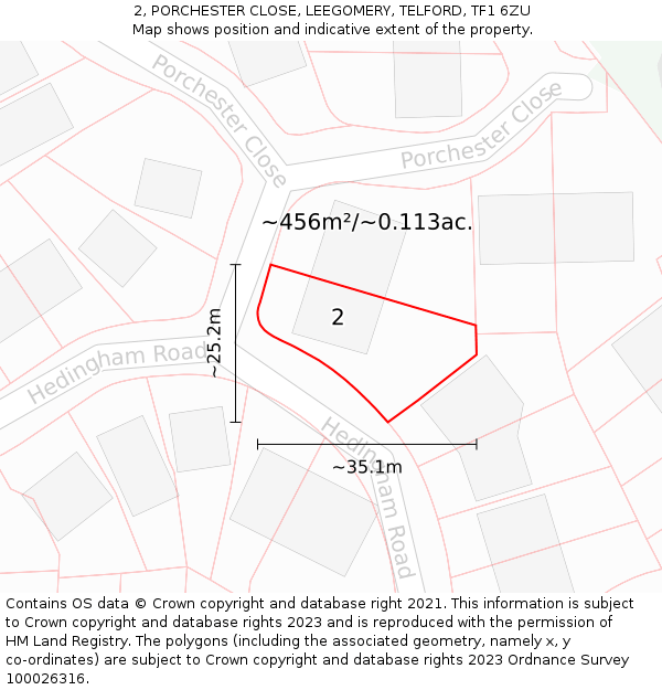 2, PORCHESTER CLOSE, LEEGOMERY, TELFORD, TF1 6ZU: Plot and title map