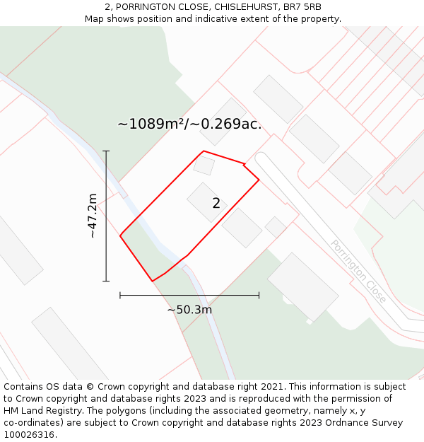 2, PORRINGTON CLOSE, CHISLEHURST, BR7 5RB: Plot and title map