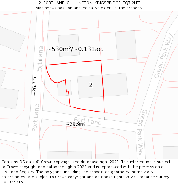 2, PORT LANE, CHILLINGTON, KINGSBRIDGE, TQ7 2HZ: Plot and title map