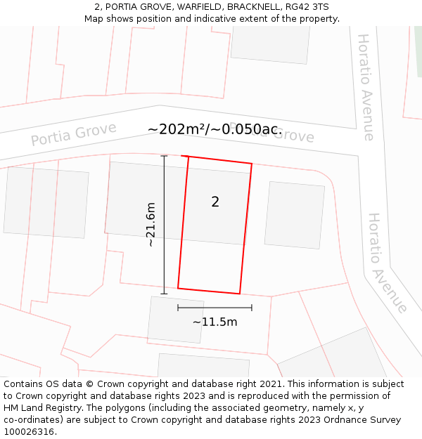 2, PORTIA GROVE, WARFIELD, BRACKNELL, RG42 3TS: Plot and title map