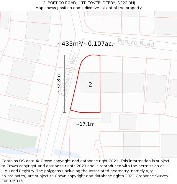 2, PORTICO ROAD, LITTLEOVER, DERBY, DE23 3NJ: Plot and title map